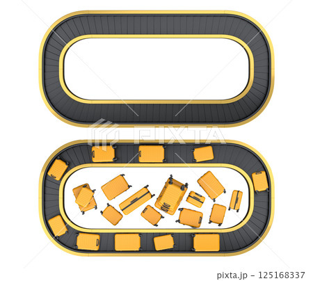 Set of Airport luggage conveyor belt or baggage claim area with suitcases on white. Set of Airport luggage conveyor belt or baggage claim area with suitcases on white. 125168337