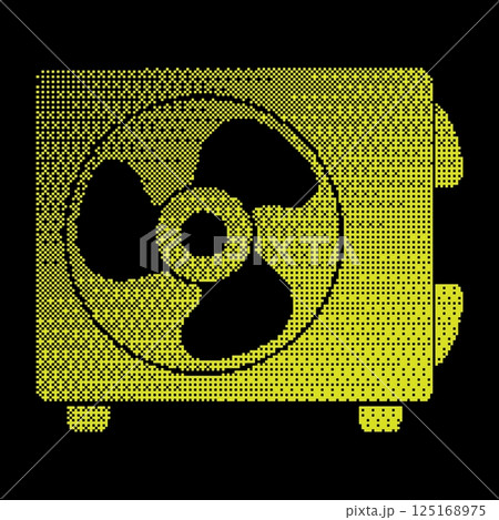 Pixel air conditioner halftone silhouette icon. Air conditioner unit with fan. Room cooling and heating. Maintaining comfortable temperature in office. Simple black and yellow vector isolated on black 125168975
