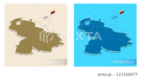 Venezuela country flag installed on geographic positioning map point of country territory. Venezuelan commonwealth banner on land and sea. Festive patriotic HD format template for independence day Venezuela country flag installed on geographic positioning map point of country territory. Venezuelan commonwealth banner on land and sea. Festive patriotic HD format template for independence day 125168977