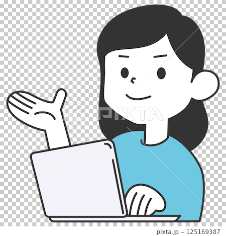 パソコン操作をしながら案内をする女性 125169387
