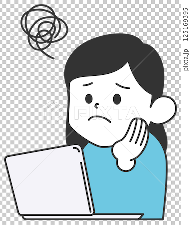 一名女子苦惱地看著電腦螢幕 125169395