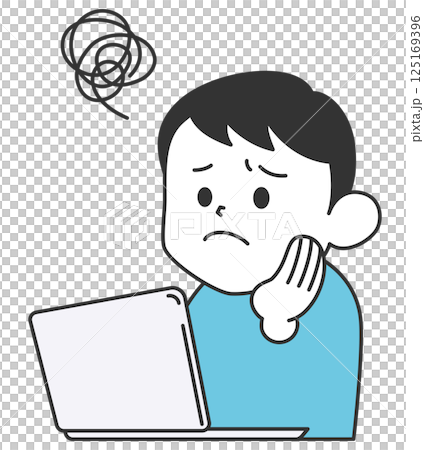 パソコン画面を見ながら困っている男性 125169396