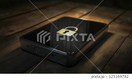 Secure mobile device showcasing online security features with a lock symbol illuminated on a wooden surface Secure mobile device showcasing online security features with a lock symbol illuminated on a wooden surface 125169782