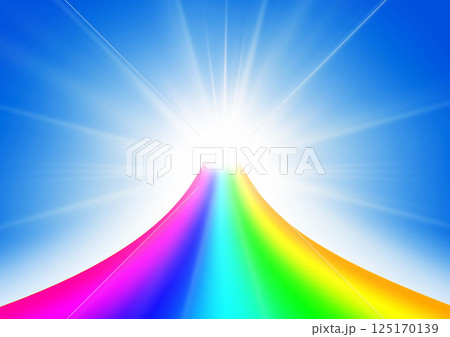 青い空に虹が架かる抽象的な3dイラスト背景	 125170139