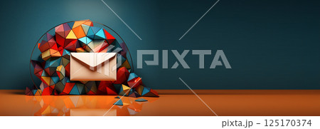 Colorful envelope icon on a vibrant background with copy space, symbolizing a message or notification. Ideal for banners, communication apps, or social media concepts 125170374