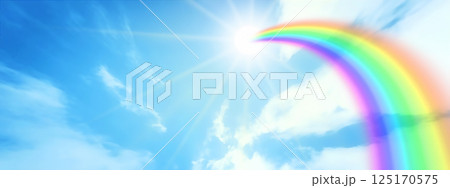 青い空に太陽と虹が架かる3dイラスト背景 125170575