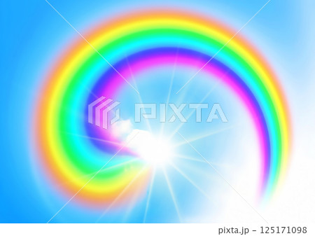 雲と太陽のある青い空に虹が架かる3dイラスト背景 雲と太陽のある青い空に虹が架かる3dイラスト背景 125171098