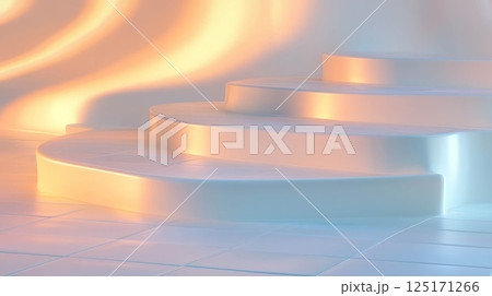 Elegant abstract background featuring a softly lit podium with curved steps for creative designs. 125171266