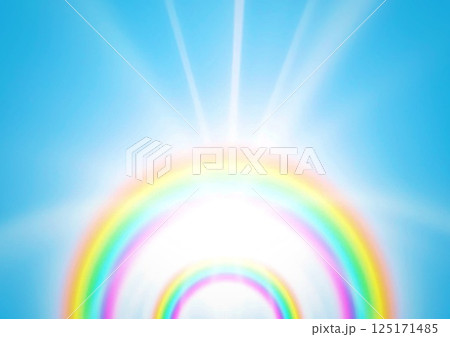 青空に抽象的な虹と光の3dイラスト背景 青空に抽象的な虹と光の3dイラスト背景 125171485