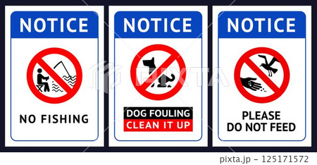 No dog fouling, No fishing, Do not feed birds No dog fouling, No fishing, Do not feed birds 125171572