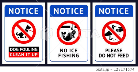 No dog fouling, No fishing, Do not feed birds 125171574