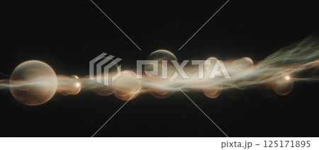 Glowing spheres drift softly, enhancing the mystical ambiance of the dark backdrop. 125171895