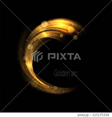 Isolated golden round frame with bright glitter, abstract figure on black background Isolated golden round frame with bright glitter, abstract figure on black background 125175330