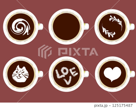 コーヒーが6つ並んだデザイン コーヒーが6つ並んだデザイン 125175487