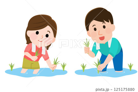 田植え体験をする男女 イラスト 田植え体験をする男女 イラスト 125175880