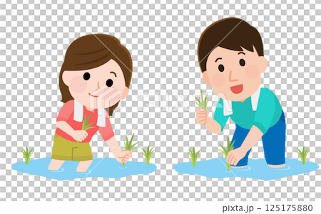 田植え体験をする男女 イラスト 田植え体験をする男女 イラスト 125175880
