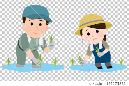 田植えをする男女　農家　イラスト 125175881