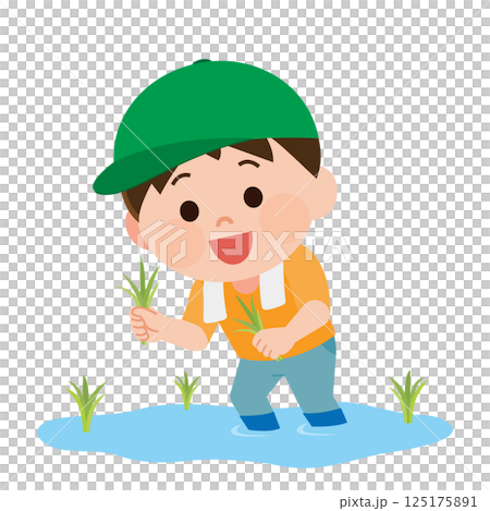 田植え体験をする男の子　イラスト 125175891