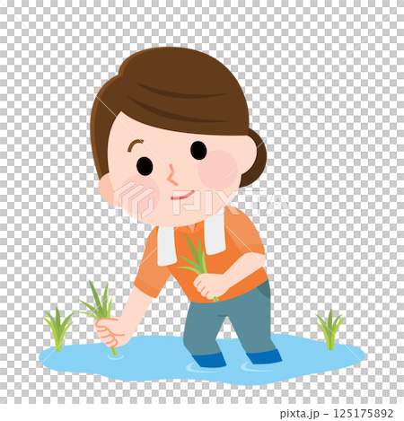 田植え体験をする女性　イラスト 125175892