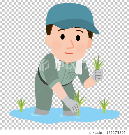 男農種植水稻插畫 125175895