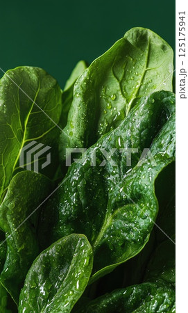 Vibrant leafy greens spritzed with citrus create a fresh and detailed macro texture shot Vibrant leafy greens spritzed with citrus create a fresh and detailed macro texture shot 125175941