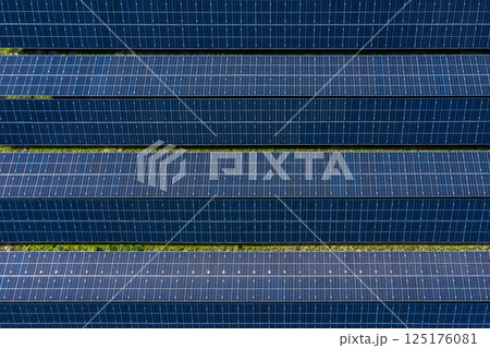 Solar panels above view close up, drone point of view 125176081