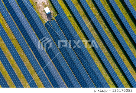Solar panels drone aerial view on a sunny day 125176082