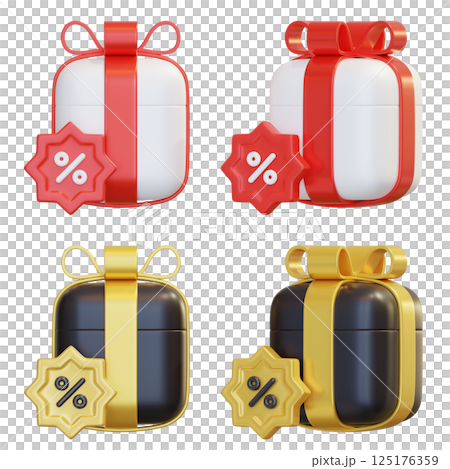 Gift box with discount label 3D graphic Gift box with discount label 3D graphic 125176359