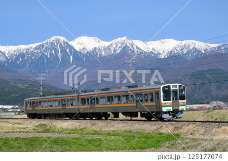 中央アルプスを背景に走る213系5000番台　飯田線 125177074