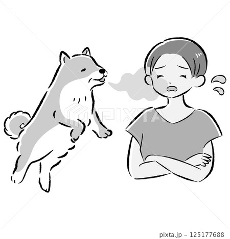 シニア犬の口臭に悩むイラスト 125177688