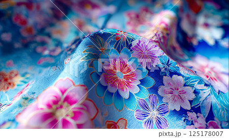 鮮やかな花々が舞う、上品な和柄のテキスタイル 鮮やかな花々が舞う、上品な和柄のテキスタイル 125178007