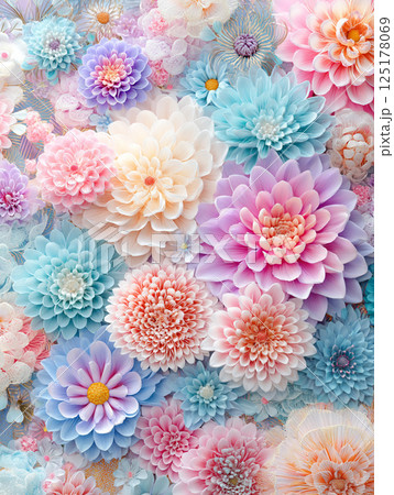 カラフルなダリアの花畑のテクスチャ 125178069