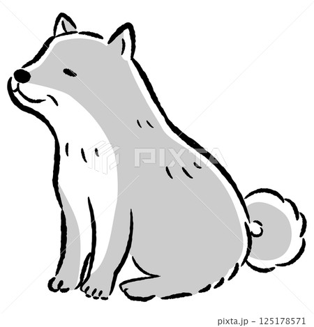 おすわりするシニア犬の手描きイラスト 125178571