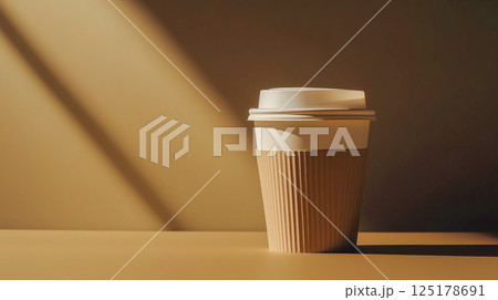 Simple coffee cup on a table with soft light...のイラスト素材 [125178691] - PIXTA