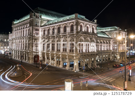 Vienna State Opera at Night with Light Trails 125178729