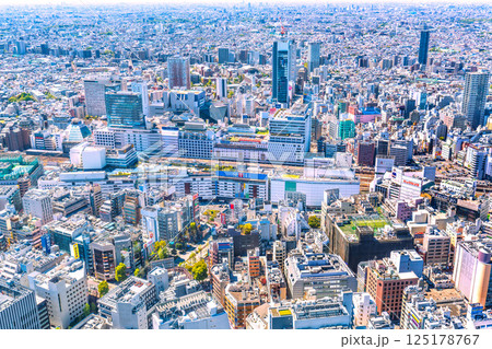 日本の東京都市景観 池袋駅や変貌する西口エリア（奥）、超高層ビルが姿を現した 125178767