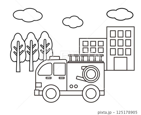 ぬり絵に使える消防車のイラスト 125178905