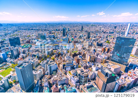 日本の東京都市景観 池袋駅や変貌する西口エリア（奥）、超高層ビルが姿を現した 125179019