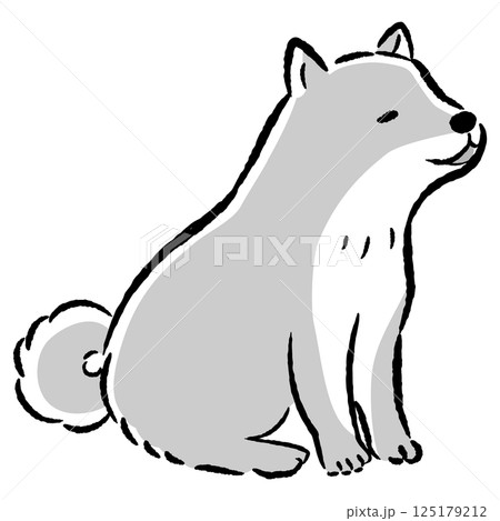 おすわりするのんびりした表情の犬のイラスト 125179212