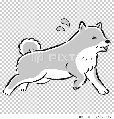 困った表情で逃げるシニア犬のイラスト 125179215