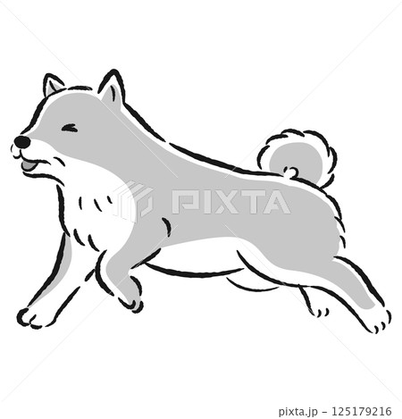 困った表情で逃げるシニア犬のイラスト 125179216