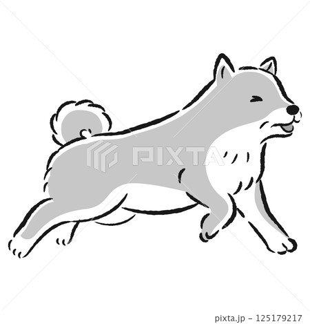 困った表情で逃げるシニア犬のイラスト 125179217