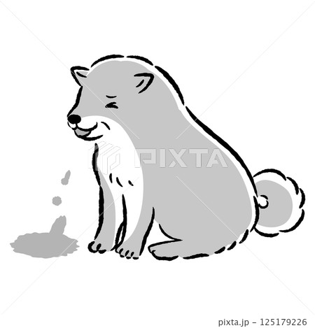 嘔吐するシニア犬の手描きイラスト 嘔吐するシニア犬の手描きイラスト 125179226