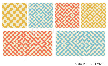 Truchet round shapes seamless pattern collection. Contemporary style geometric mosaic patterns with rounded forms in flat style. 125179256