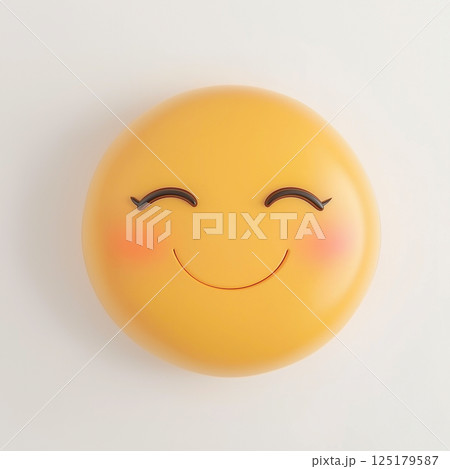 Bright and cheerful smiling face emoticon symbolizing happiness and positivity in a playful design Bright and cheerful smiling face emoticon symbolizing happiness and positivity in a playful design 125179587