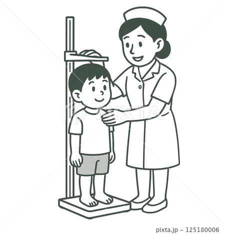 身体測定の線画イラスト、シンプル、素材、アイコン、医療イラスト 125180006