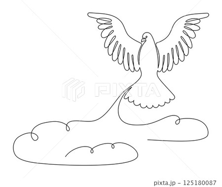 Pigeon Holy Spirit. Flying Dove in Clouds. One Continuous Line. Pigeon Bird Symbol of Religious holiday and Peace. Simple Linear Drawing. Vector Illustration. Hand Drawn Line Art Pigeon Holy Spirit. Flying Dove in Clouds. One Continuous Line. Pigeon Bird Symbol of Religious holiday and Peace. Simple Linear Drawing. Vector Illustration. Hand Drawn Line Art 125180087