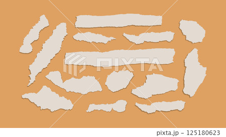 Realistic Torn or Ripped Paper Strip Set with Grunge Edges. Vector Isolated Torn Notebook Empty Page, Scrap Note with Damaged Border. Sticky Scrapbook Newspaper Clip Art Banners 125180623
