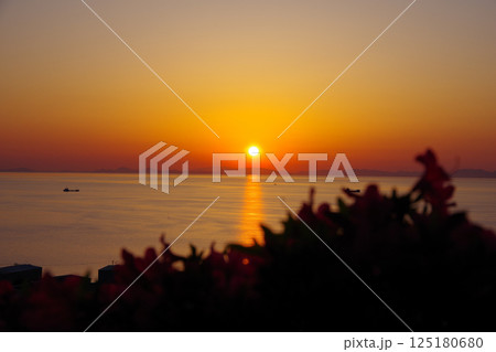 愛媛県四国中央市 川之江城跡のある城山公園から望む夕日 愛媛県四国中央市 川之江城跡のある城山公園から望む夕日 125180680