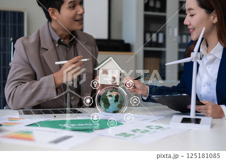 Sustainable development with renewable energy solutions, ecology concept, green business. 125181085